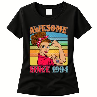 Awesome Since 1994 30th Birthday Messy Bun Rosie The Riveter Womens T-Shirt