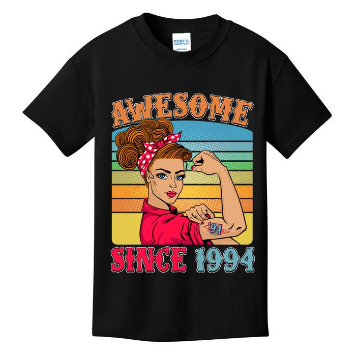 Awesome Since 1994 30th Birthday Messy Bun Rosie The Riveter Kids T-Shirt