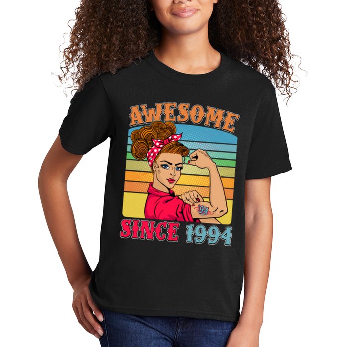 Awesome Since 1994 30th Birthday Messy Bun Rosie The Riveter Kids T-Shirt