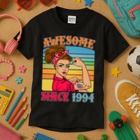 Awesome Since 1994 30th Birthday Messy Bun Rosie The Riveter Kids T-Shirt