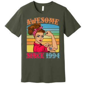 Awesome Since 1994 30th Birthday Messy Bun Rosie The Riveter Premium T-Shirt