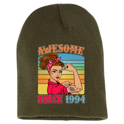 Awesome Since 1994 30th Birthday Messy Bun Rosie The Riveter Short Acrylic Beanie