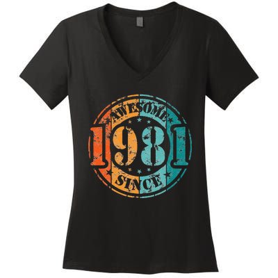 Awesome Since 1981 Vintage Man Or Woman Birthday Women's V-Neck T-Shirt