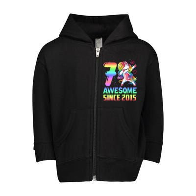 Awesome Since 2015 Unicorn 7th Birthday 7 Years Old Toddler Zip Fleece Hoodie