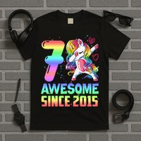 Awesome Since 2015 Unicorn 7th Birthday 7 Years Old T-Shirt