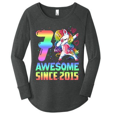 Awesome Since 2015 Unicorn 7th Birthday 7 Years Old Women's Perfect Tri Tunic Long Sleeve Shirt
