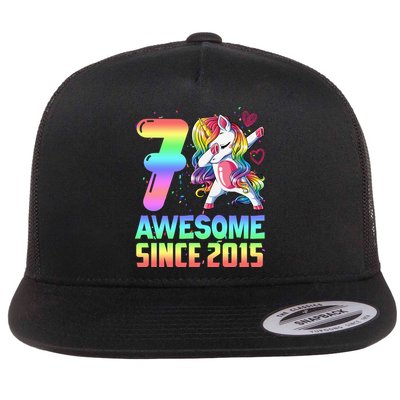 Awesome Since 2015 Unicorn 7th Birthday 7 Years Old Flatbill Hat