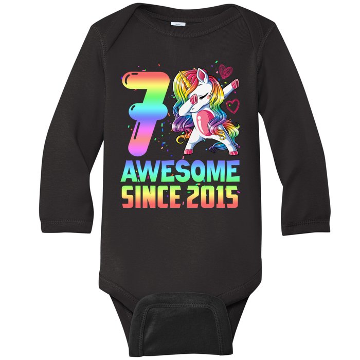 Awesome Since 2015 Unicorn 7th Birthday 7 Years Old Baby Long Sleeve Bodysuit