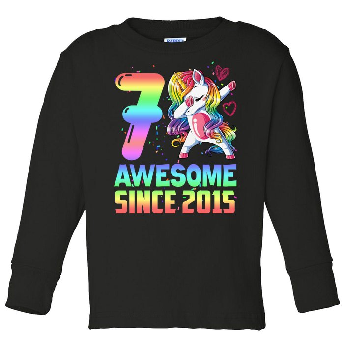 Awesome Since 2015 Unicorn 7th Birthday 7 Years Old Toddler Long Sleeve Shirt