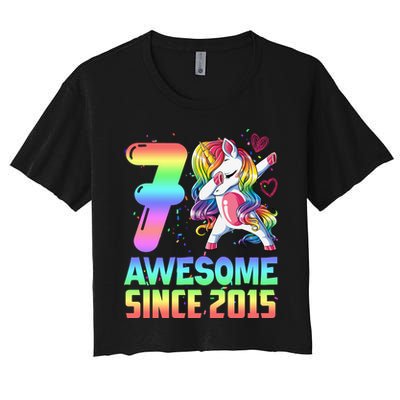 Awesome Since 2015 Unicorn 7th Birthday 7 Years Old Crop Top