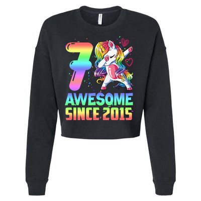 Awesome Since 2015 Unicorn 7th Birthday 7 Years Old Cropped Pullover Crew