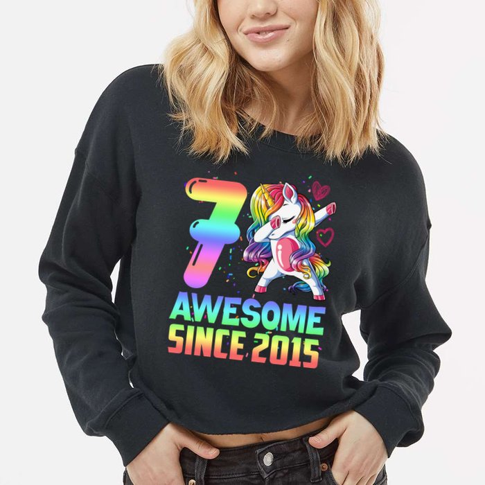 Awesome Since 2015 Unicorn 7th Birthday 7 Years Old Cropped Pullover Crew