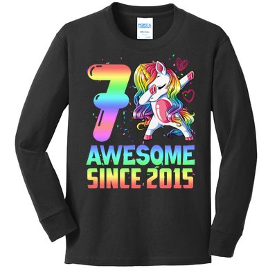 Awesome Since 2015 Unicorn 7th Birthday 7 Years Old Kids Long Sleeve Shirt