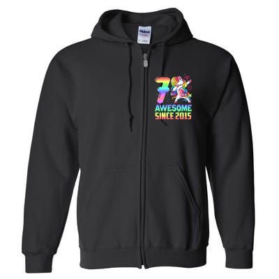 Awesome Since 2015 Unicorn 7th Birthday 7 Years Old Full Zip Hoodie