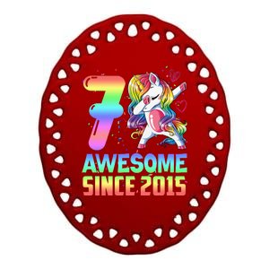 Awesome Since 2015 Unicorn 7th Birthday 7 Years Old Ceramic Oval Ornament