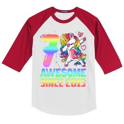 Awesome Since 2015 Unicorn 7th Birthday 7 Years Old Kids Colorblock Raglan Jersey