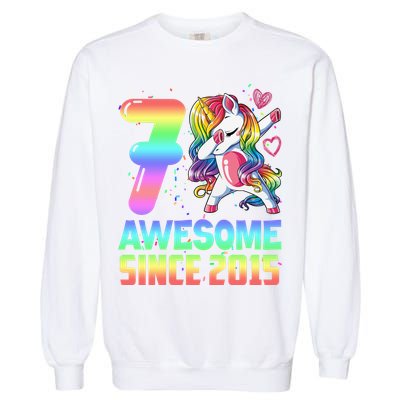 Awesome Since 2015 Unicorn 7th Birthday 7 Years Old Garment-Dyed Sweatshirt