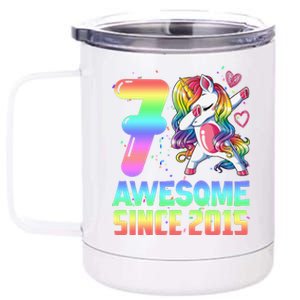 Awesome Since 2015 Unicorn 7th Birthday 7 Years Old 12 oz Stainless Steel Tumbler Cup