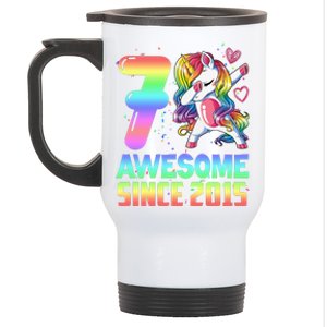 Awesome Since 2015 Unicorn 7th Birthday 7 Years Old Stainless Steel Travel Mug