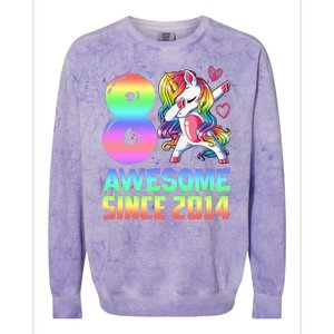 Awesome Since 2014 Unicorn 8th Birthday 8 Years Old Colorblast Crewneck Sweatshirt