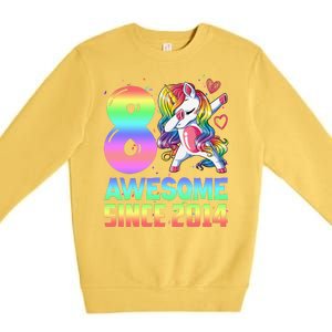 Awesome Since 2014 Unicorn 8th Birthday 8 Years Old Premium Crewneck Sweatshirt