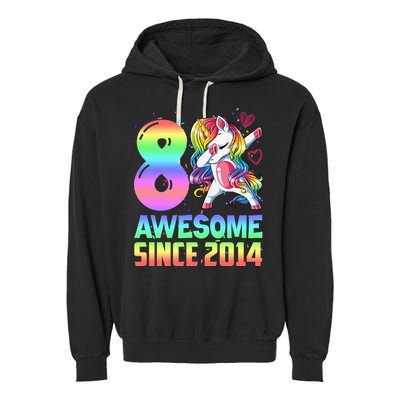 Awesome Since 2014 Unicorn 8th Birthday 8 Years Old Garment-Dyed Fleece Hoodie