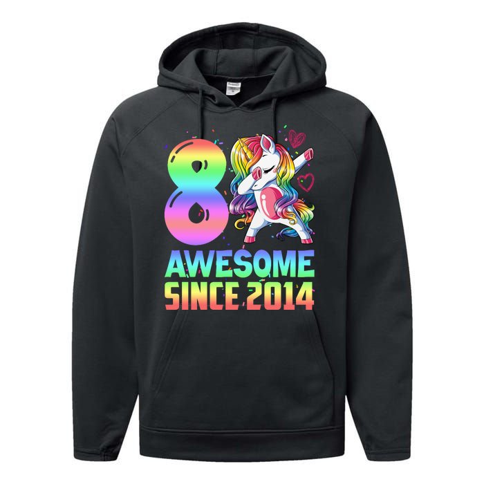 Awesome Since 2014 Unicorn 8th Birthday 8 Years Old Performance Fleece Hoodie