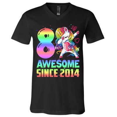 Awesome Since 2014 Unicorn 8th Birthday 8 Years Old V-Neck T-Shirt