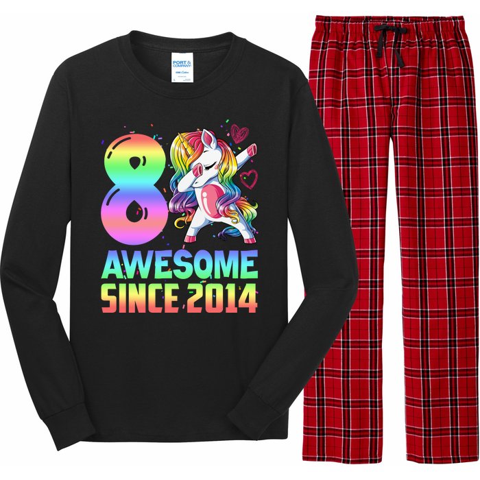 Awesome Since 2014 Unicorn 8th Birthday 8 Years Old Long Sleeve Pajama Set