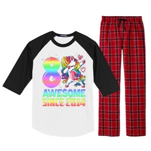 Awesome Since 2014 Unicorn 8th Birthday 8 Years Old Raglan Sleeve Pajama Set