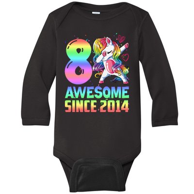 Awesome Since 2014 Unicorn 8th Birthday 8 Years Old Baby Long Sleeve Bodysuit