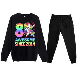 Awesome Since 2014 Unicorn 8th Birthday 8 Years Old Premium Crewneck Sweatsuit Set