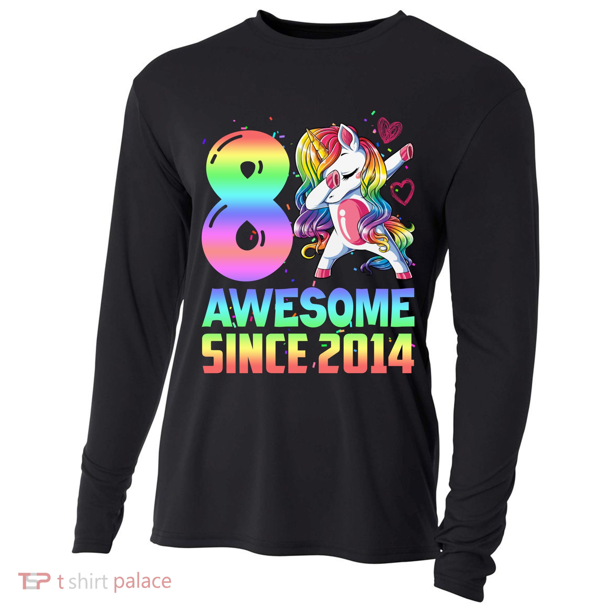 Awesome Since 2014 Unicorn 8th Birthday 8 Years Old Cooling Performance Long Sleeve Crew