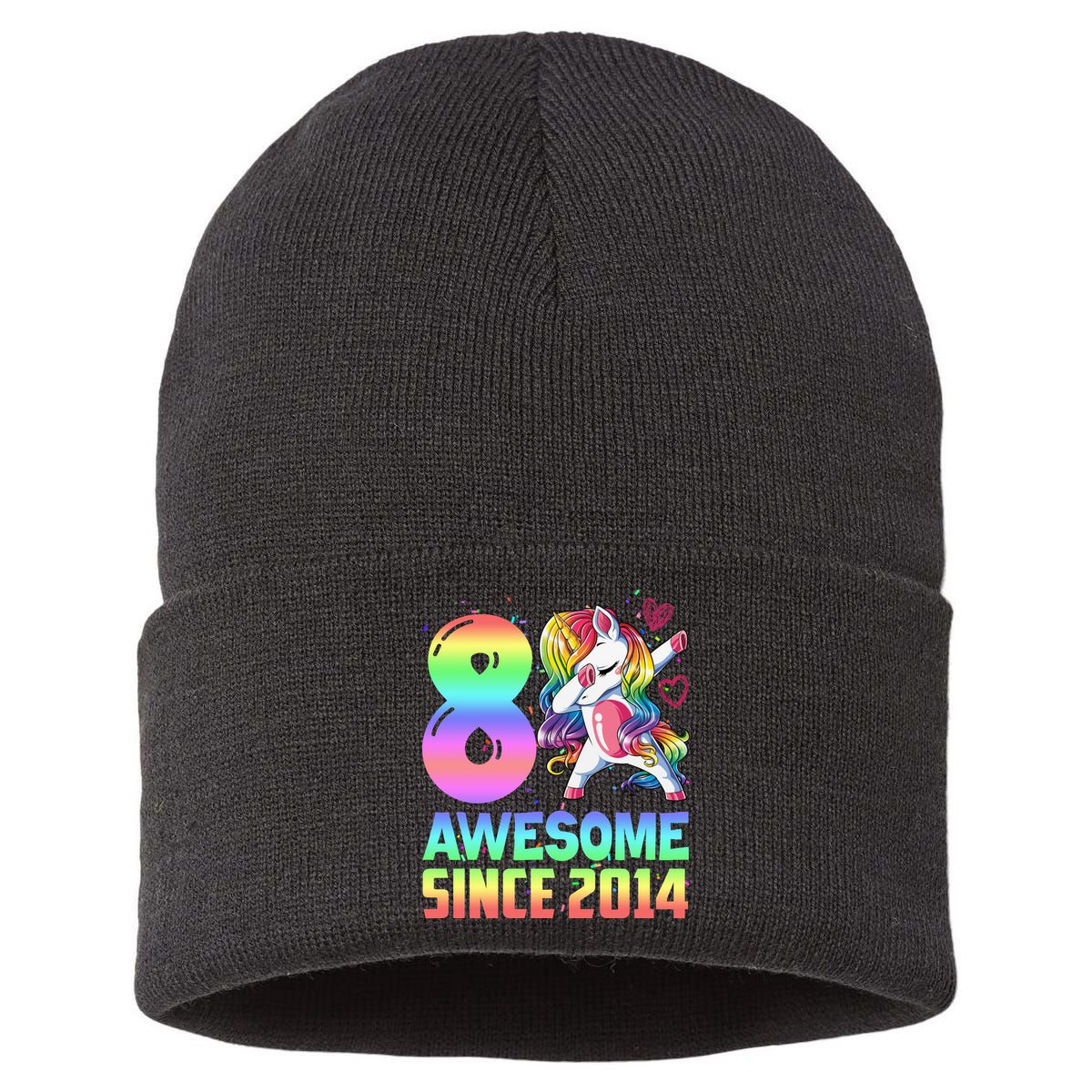 Awesome Since 2014 Unicorn 8th Birthday 8 Years Old Sustainable Knit Beanie