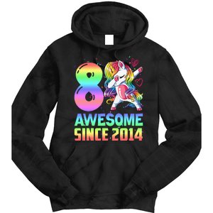 Awesome Since 2014 Unicorn 8th Birthday 8 Years Old Tie Dye Hoodie