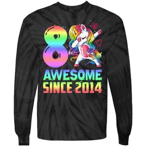 Awesome Since 2014 Unicorn 8th Birthday 8 Years Old Tie-Dye Long Sleeve Shirt