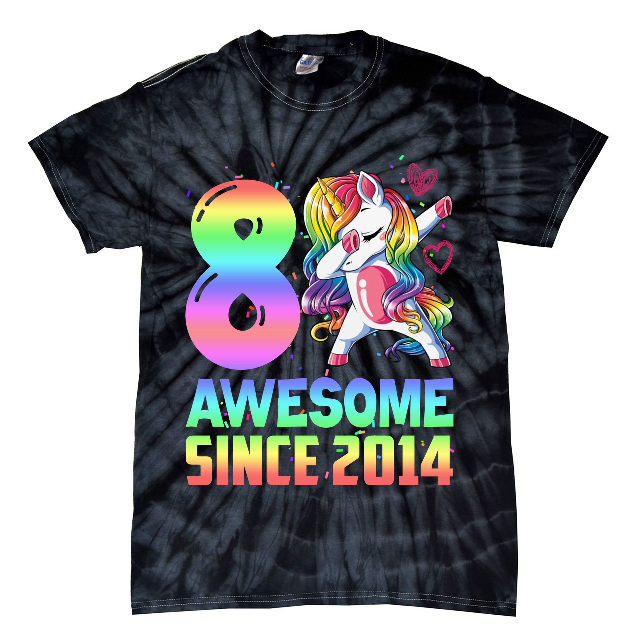 Awesome Since 2014 Unicorn 8th Birthday 8 Years Old Tie-Dye T-Shirt