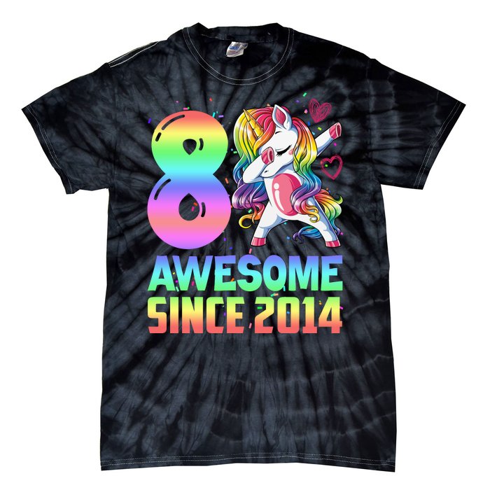 Awesome Since 2014 Unicorn 8th Birthday 8 Years Old Tie-Dye T-Shirt