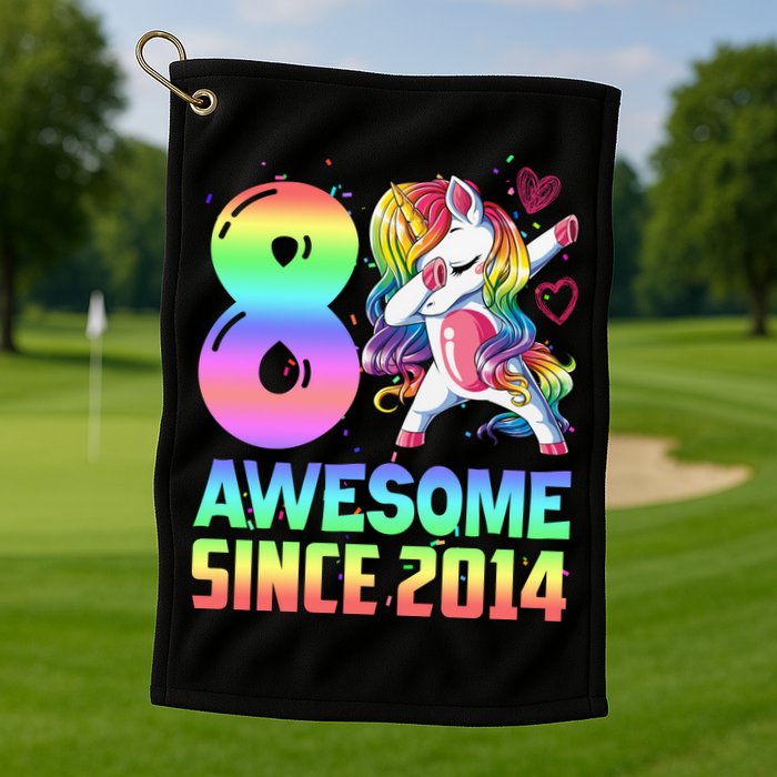 Awesome Since 2014 Unicorn 8th Birthday 8 Years Old Golf Towel