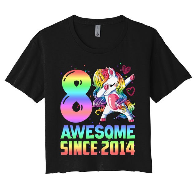 Awesome Since 2014 Unicorn 8th Birthday 8 Years Old Crop Top