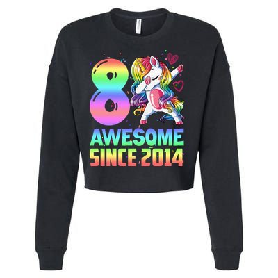 Awesome Since 2014 Unicorn 8th Birthday 8 Years Old Cropped Pullover Crew