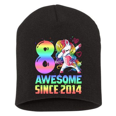 Awesome Since 2014 Unicorn 8th Birthday 8 Years Old Short Acrylic Beanie
