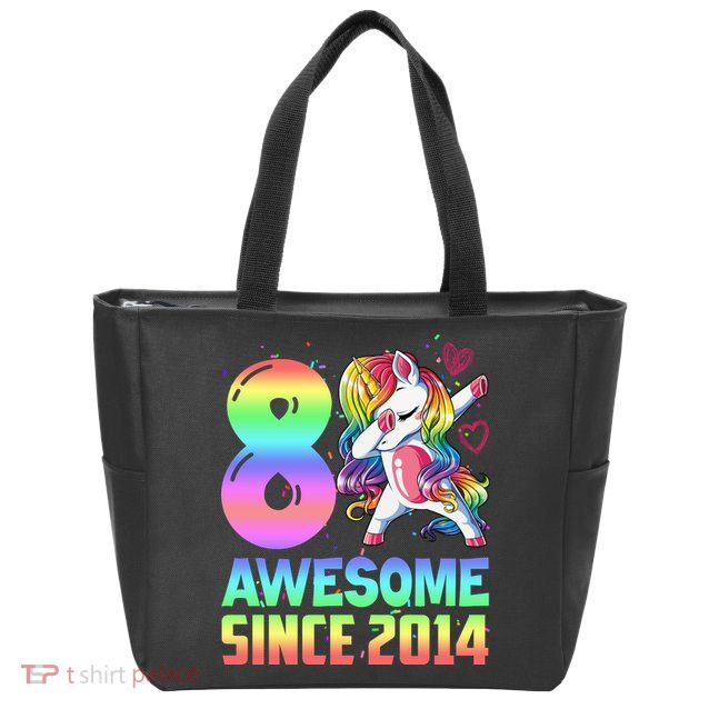 Awesome Since 2014 Unicorn 8th Birthday 8 Years Old Zip Tote Bag