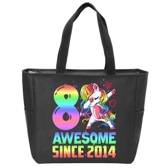 Awesome Since 2014 Unicorn 8th Birthday 8 Years Old Zip Tote Bag