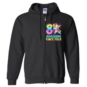 Awesome Since 2014 Unicorn 8th Birthday 8 Years Old Full Zip Hoodie