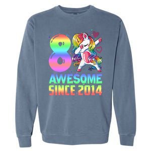 Awesome Since 2014 Unicorn 8th Birthday 8 Years Old Garment-Dyed Sweatshirt