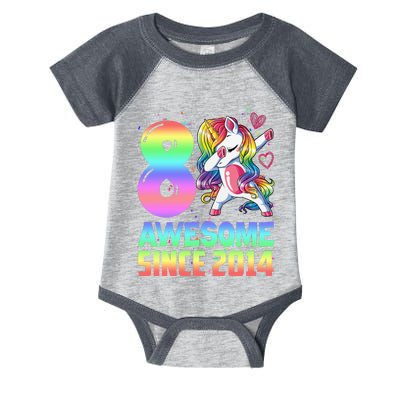 Awesome Since 2014 Unicorn 8th Birthday 8 Years Old Infant Baby Jersey Bodysuit