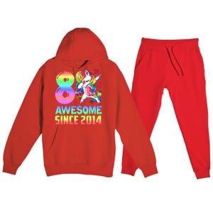 Awesome Since 2014 Unicorn 8th Birthday 8 Years Old Premium Hooded Sweatsuit Set