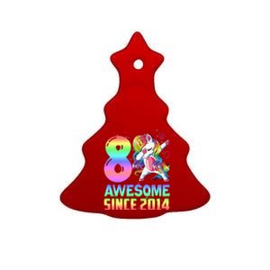 Awesome Since 2014 Unicorn 8th Birthday 8 Years Old Ceramic Tree Ornament