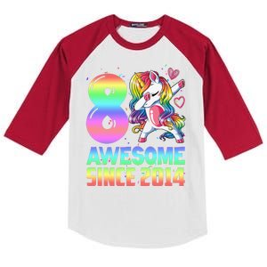 Awesome Since 2014 Unicorn 8th Birthday 8 Years Old Kids Colorblock Raglan Jersey